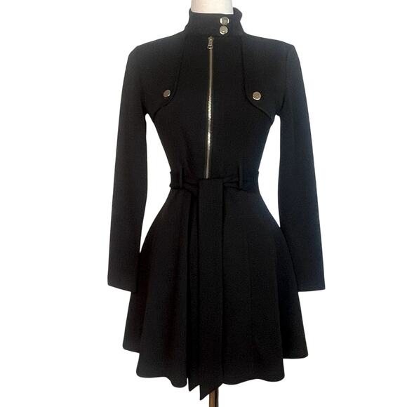 Main Strip Black Zip-Front Belted Dress Moto/Military Fit & Flare Size S - Picture 3 of 14